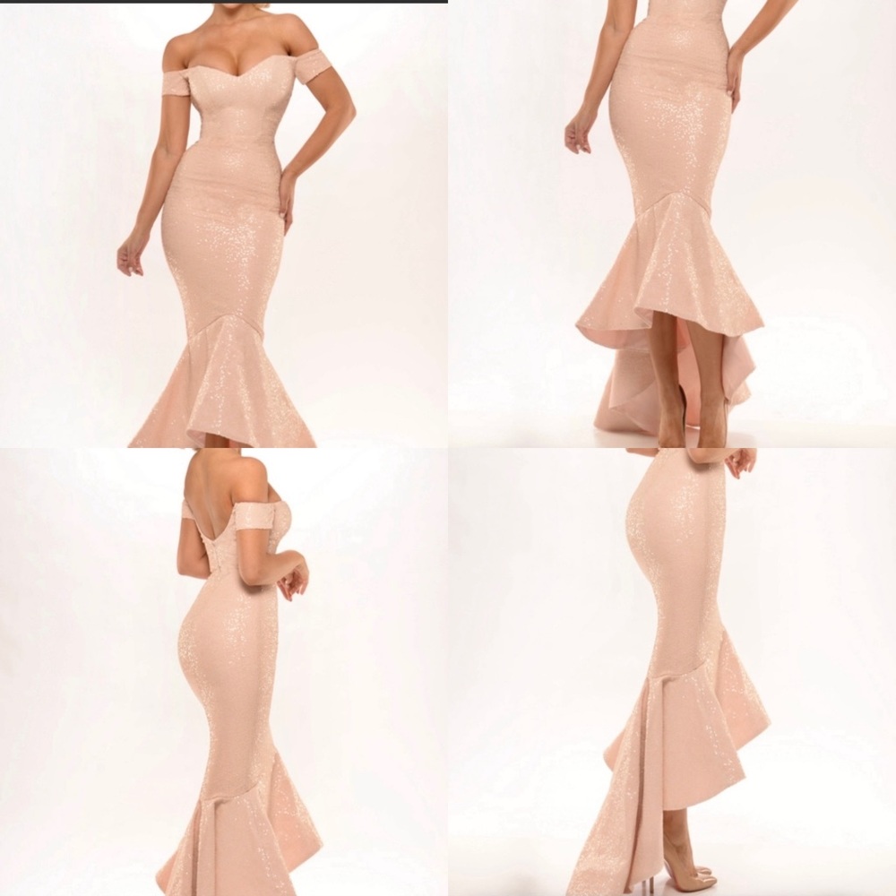 Portia and Scarlett Blush Sequin Off-Shoulder Mermaid Gown
